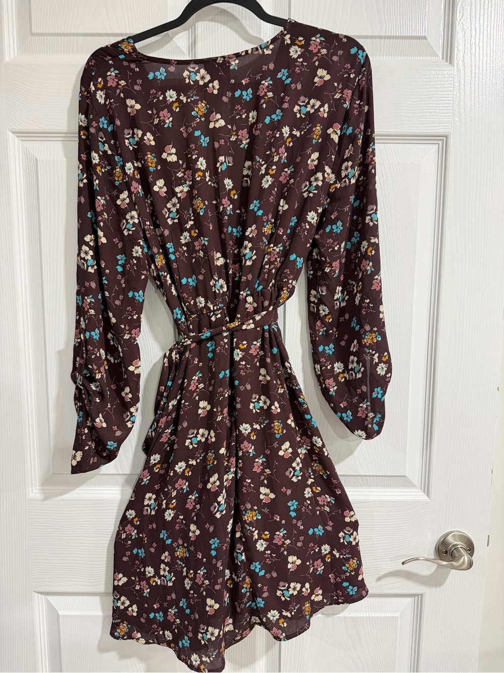 Bobeau Floral Wrap Dress in Deep Plum - Picture 7 of 7
